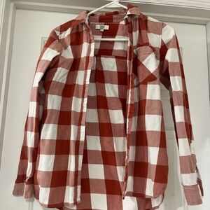 Rust and White Checkered Button-Up Shirt